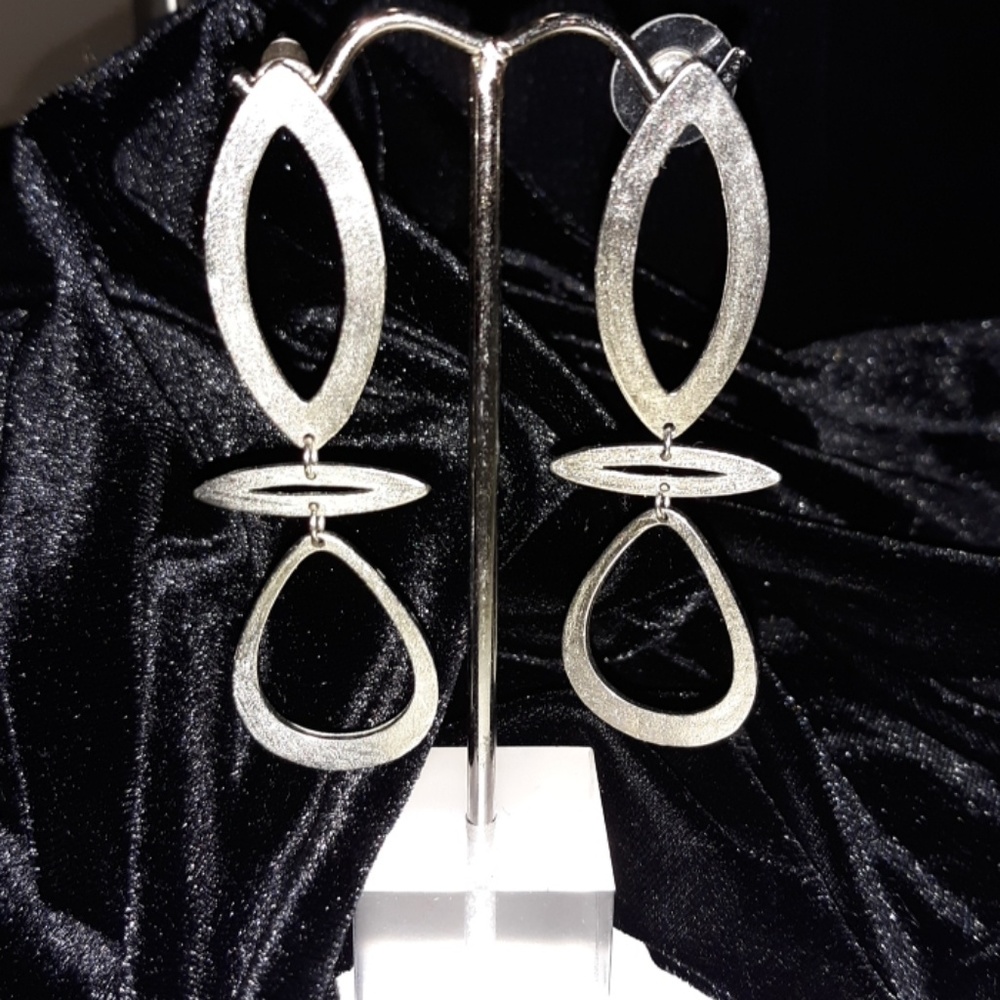Contemporary silver tone post earrings